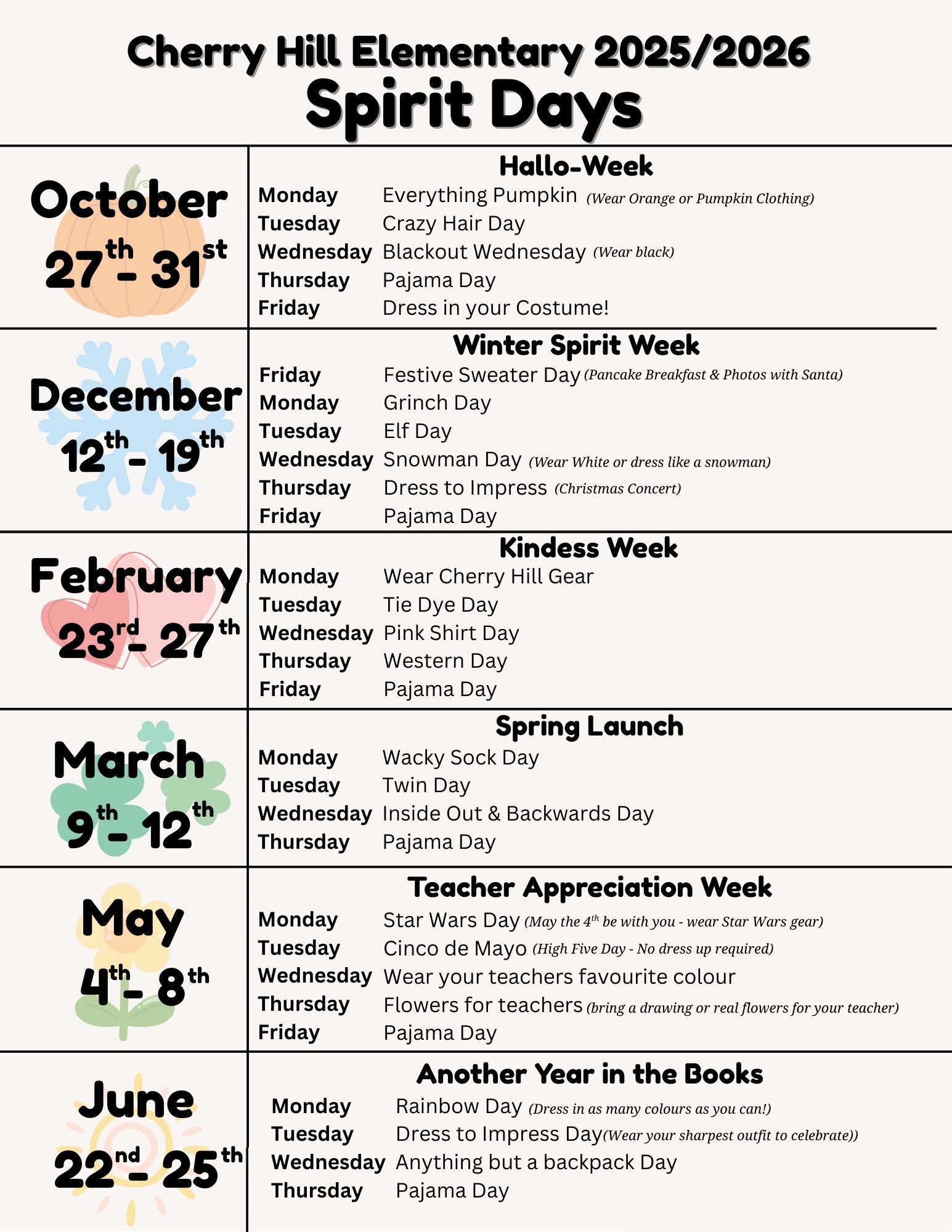 Cherry Hill 2025-2026 Spirit Days