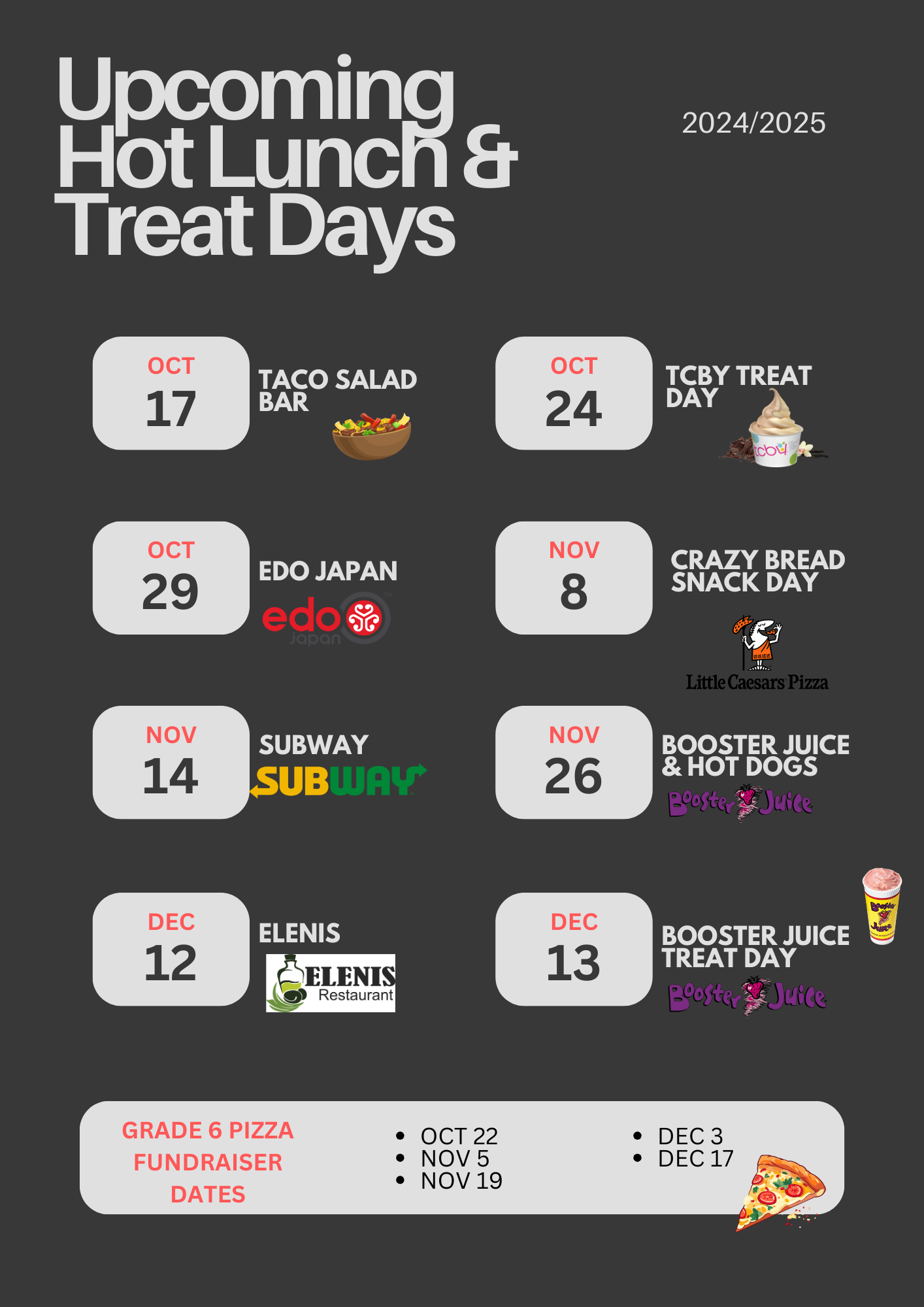 PAC - Upcoming Hot Lunch & Treat Days